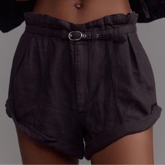 Anthropologie Navy Blue Belted Linen Shorts Size Large - Picture 1 of 5